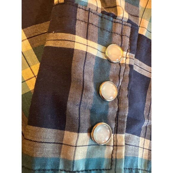 Wrangler Mens Western Plaid Shirt L Pearl Snap Button Long Sleeve Blue Cotton - Picture 4 of 5